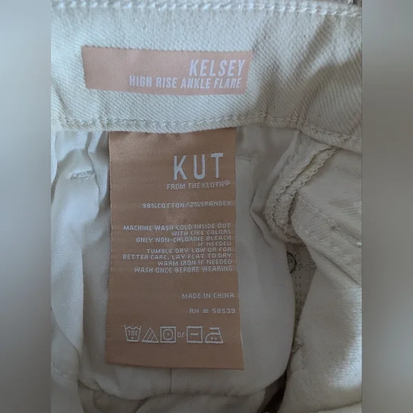 NWT Kut from the Kloth Kelsey High Rise Ankle Flare Jeans Ecru Raw Hem Size 10 - Picture 7 of 11